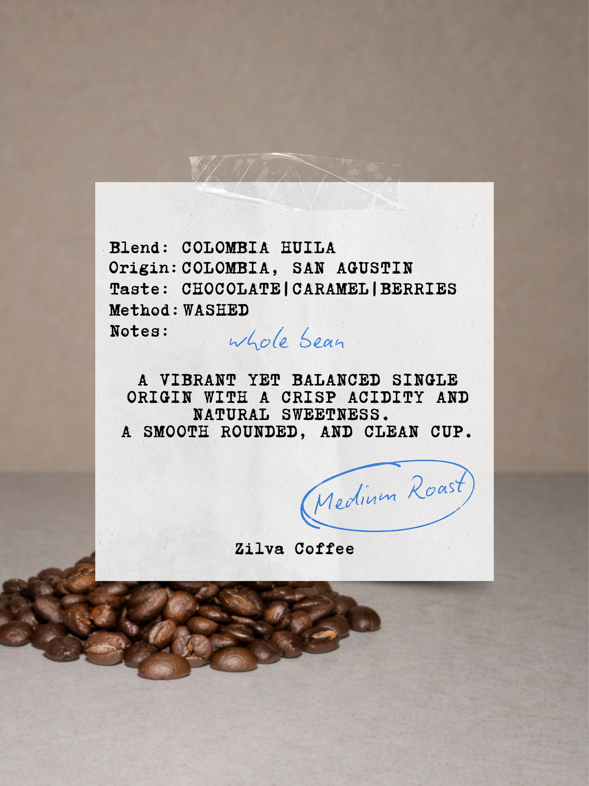 Colombia San Agustin Speciality Coffee Beans - Medium Roast - 1Kg